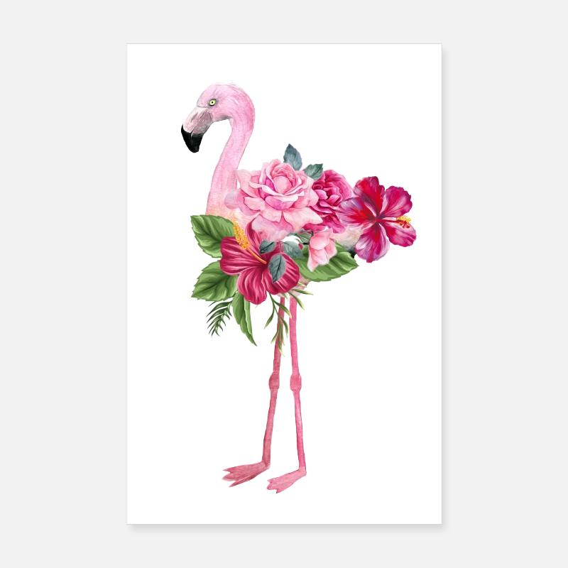 Flamingo mit Blumen Poster 20x30 cm