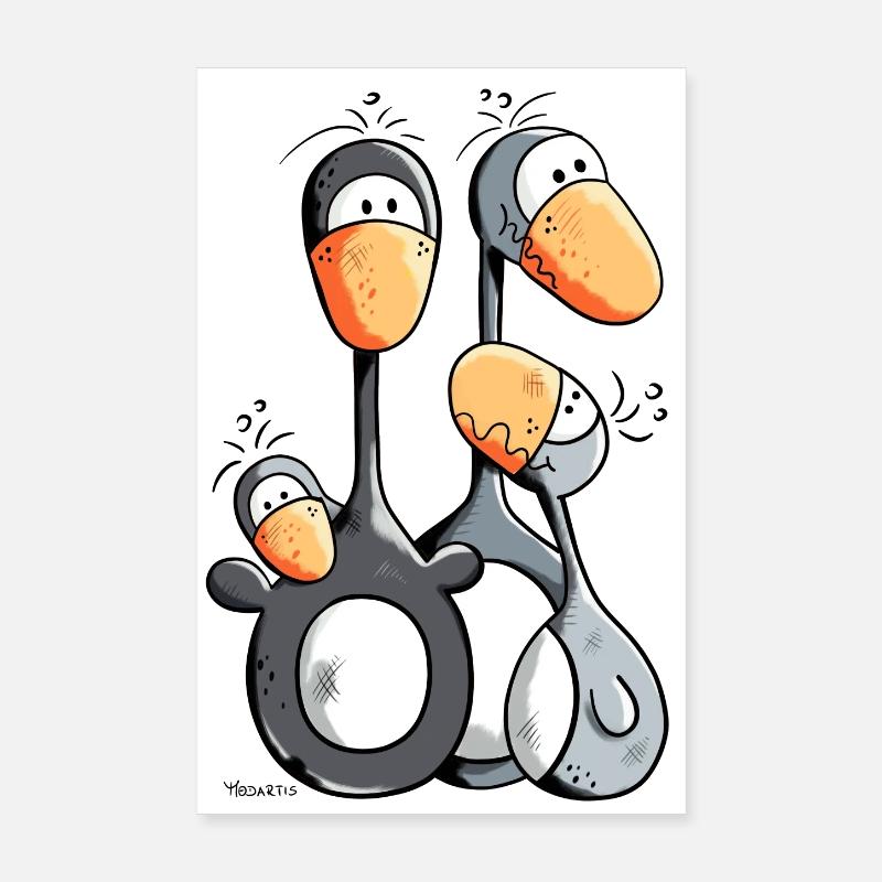 Famille Pingouin mignon - Poster 20 x 30 cm - blanc