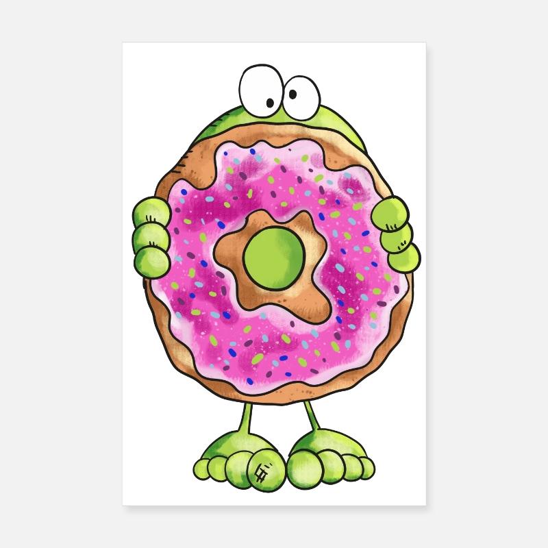 Frosch versteckt sich hinter Donut - Cookie Poster 20x30 cm