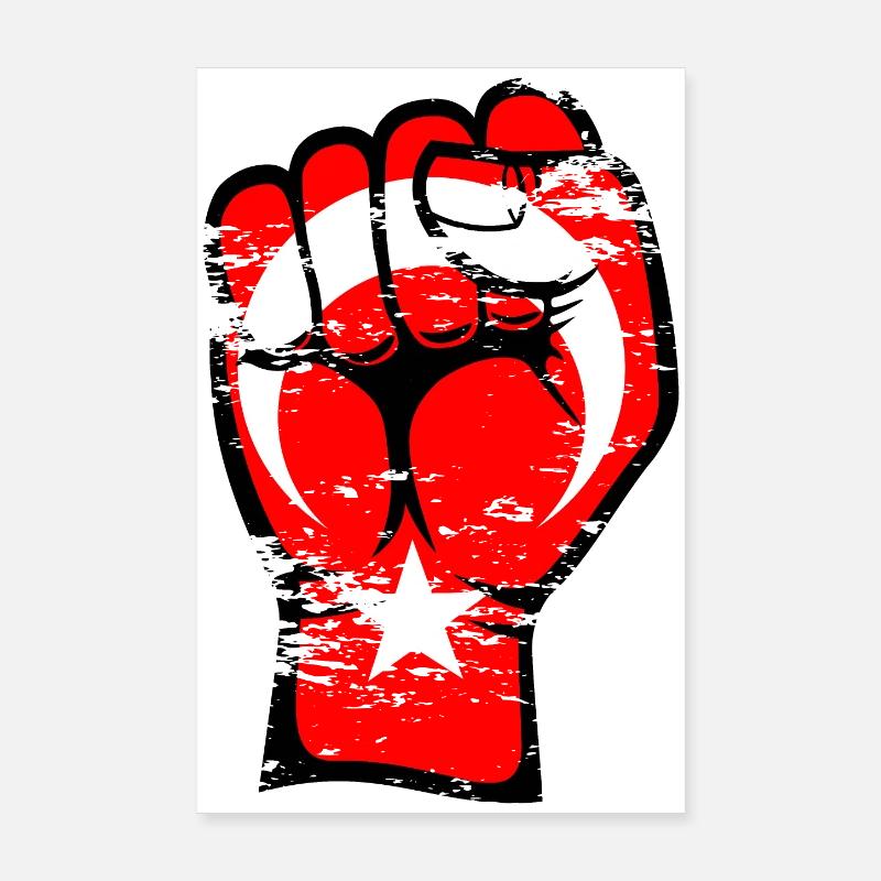 Drapeau de la Turquie Poing Main Symbole utilisé - Poster 20 x 30 cm - blanc