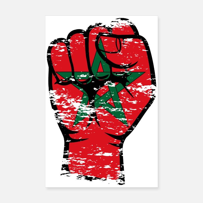 Drapeau du Maroc Poing Main Utilisé Symbole Poster 20 x 30 cm