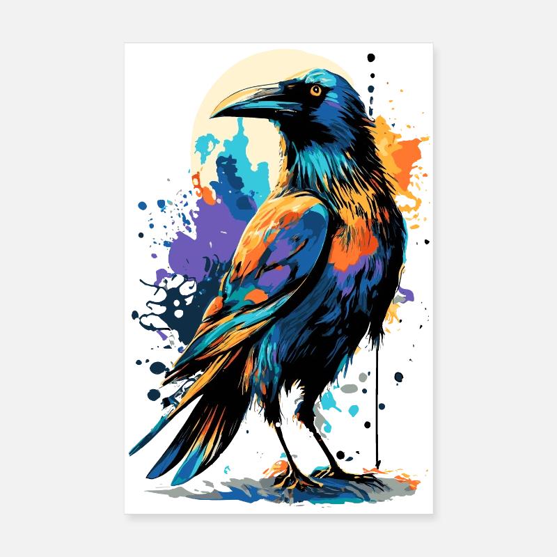 Schwarzer Rabe - Krähe Farbenfroh - Raben & Krähen Poster 20x30 cm