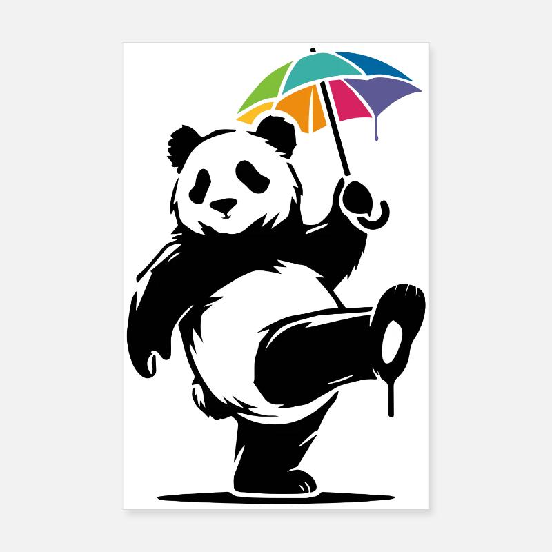 Dancing panda with rainbow umbrella Poster 8" x 12" (20x30 cm)