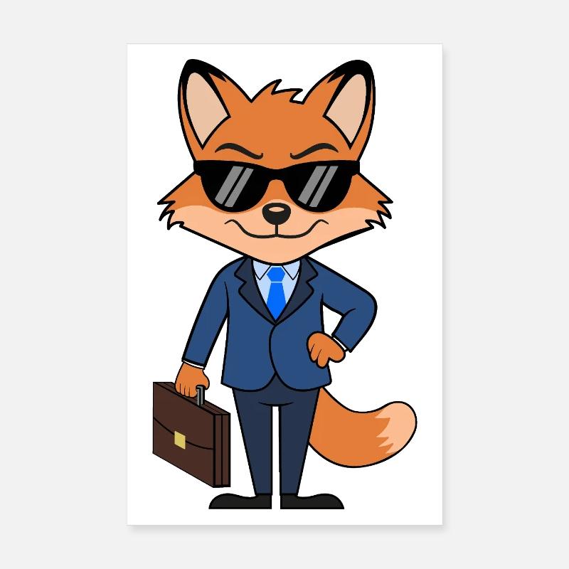 Fox Geschäftsmann eleganter Anzug mit Aktentasche - Poster 20x30 cm - Weiß