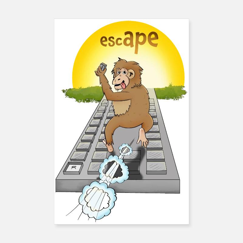 Humorous monkey design with keyboard Poster 8" x 12" (20x30 cm)