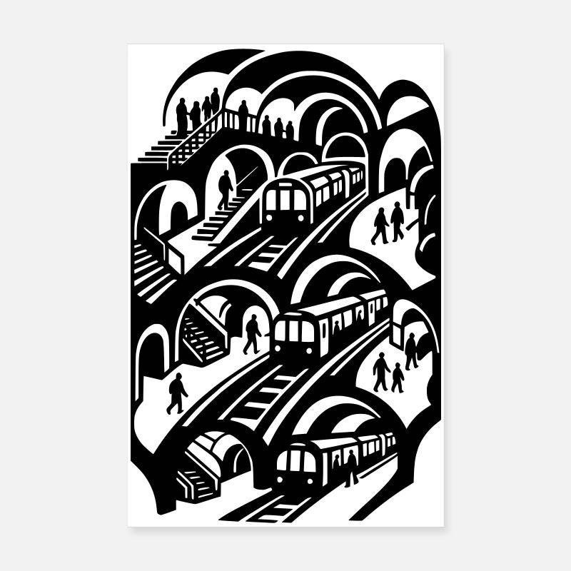 Station de métro Métro souterrain Transport en commun Poster 20 x 30 cm