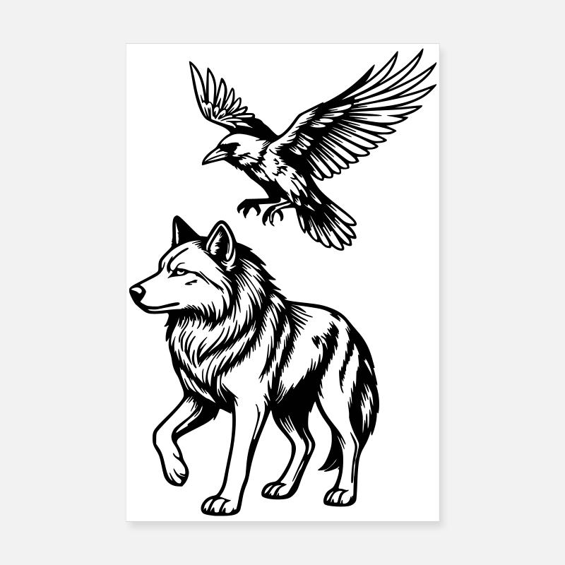 loup & corbeau - Poster 20 x 30 cm - blanc