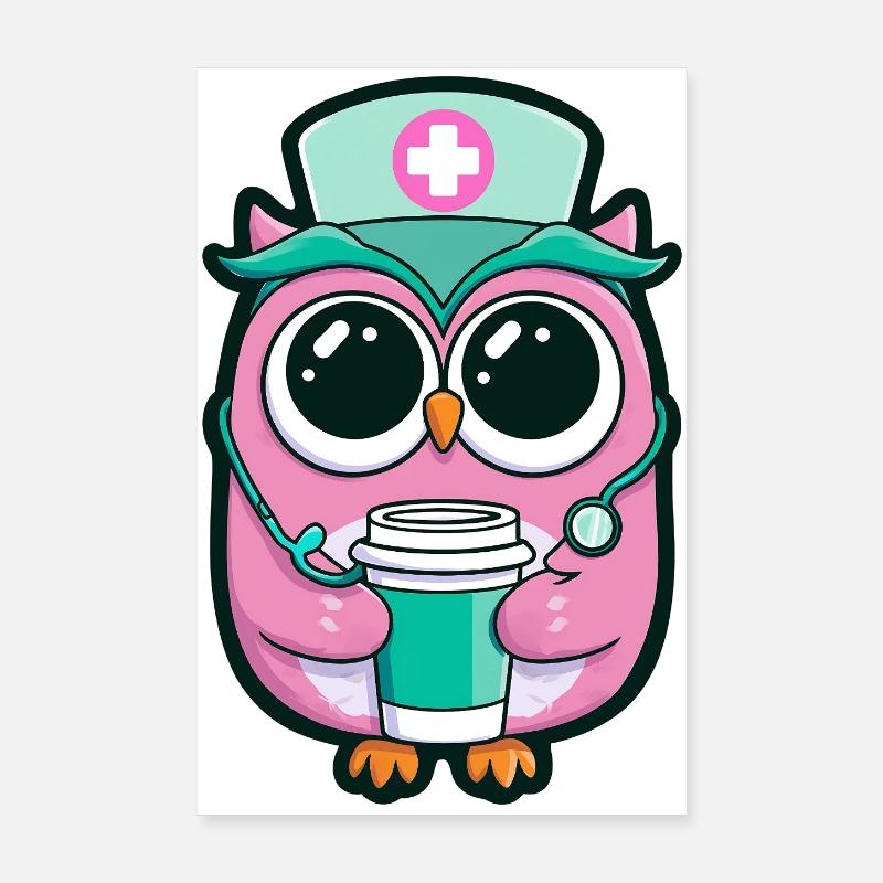 Kawaii Krankenschwester Eule Kaffee Poster 20x30 cm