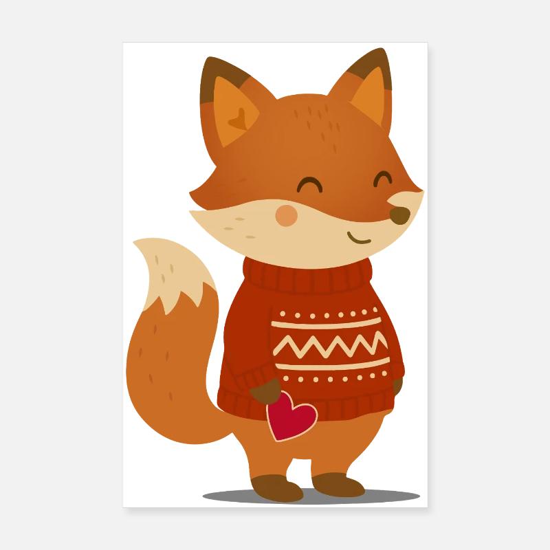 Un renard mignon en pull avec un cœur Poster 20 x 30 cm