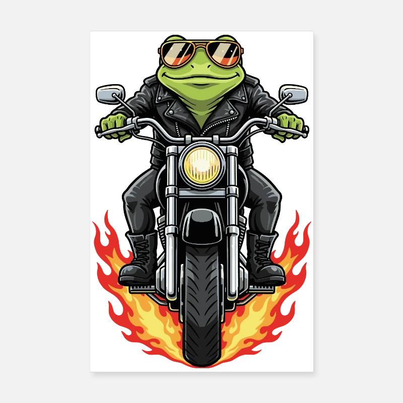Cool Biker Frog Motorcycle Flames Poster 20 x 30 cm
