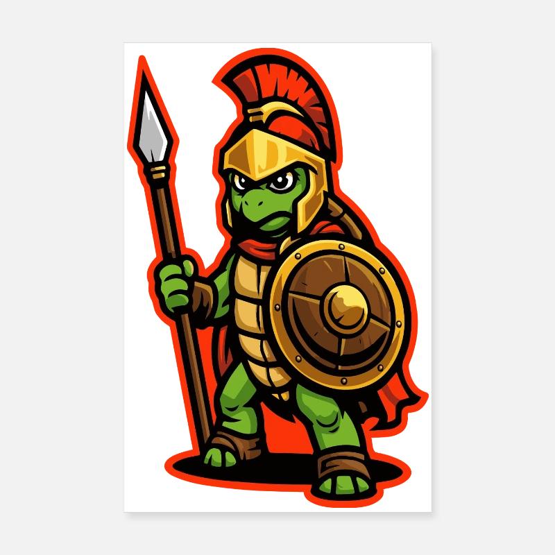 Spartan Turtle Warrior with Shield and Spear Poster 8" x 12" (20x30 cm)