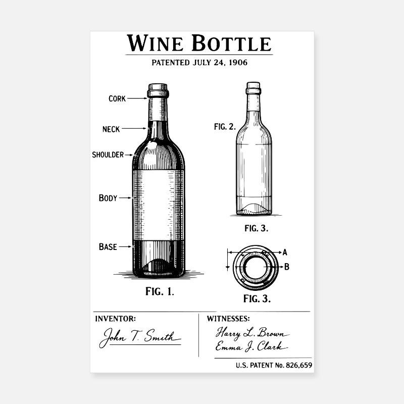 Impression du design de bouteille de vin de 1906. Décoration de vignoble. Poster 20 x 30 cm