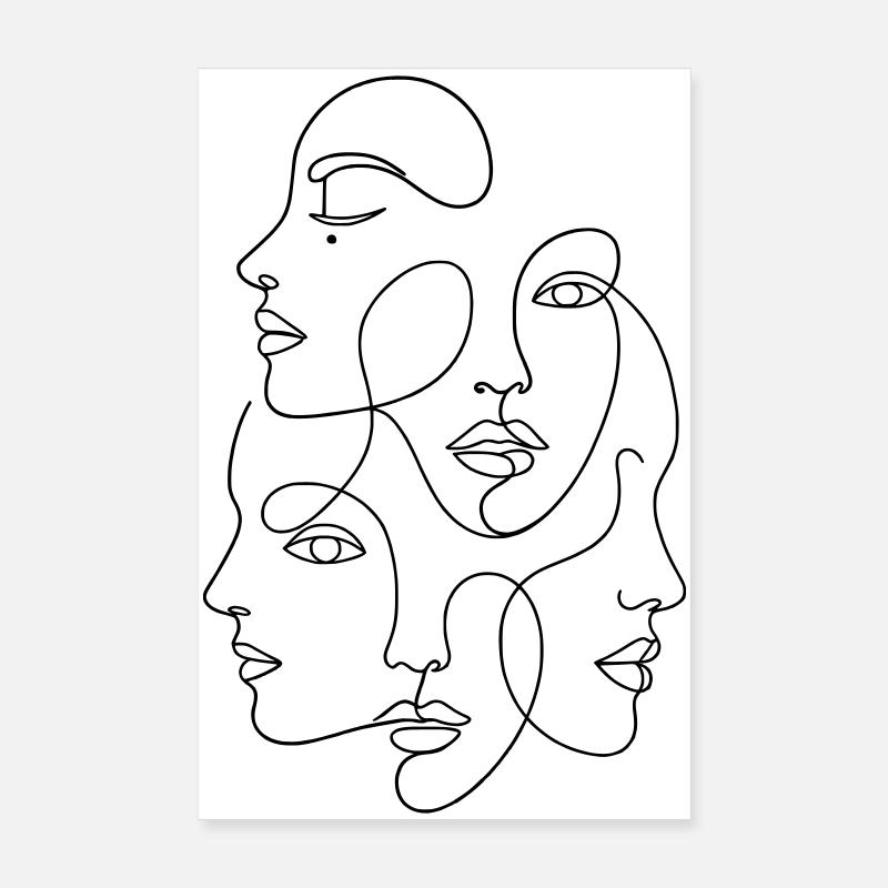 Minimalist One Line Multi Face Poster 8" x 12" (20x30 cm)