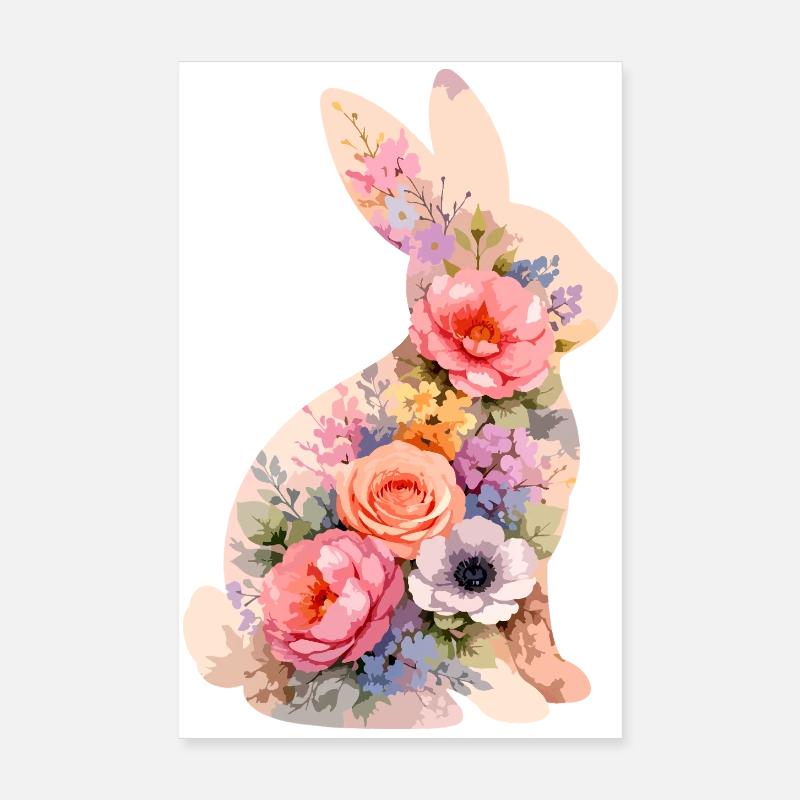 Fleurs pastel de lapins Poster 20 x 30 cm
