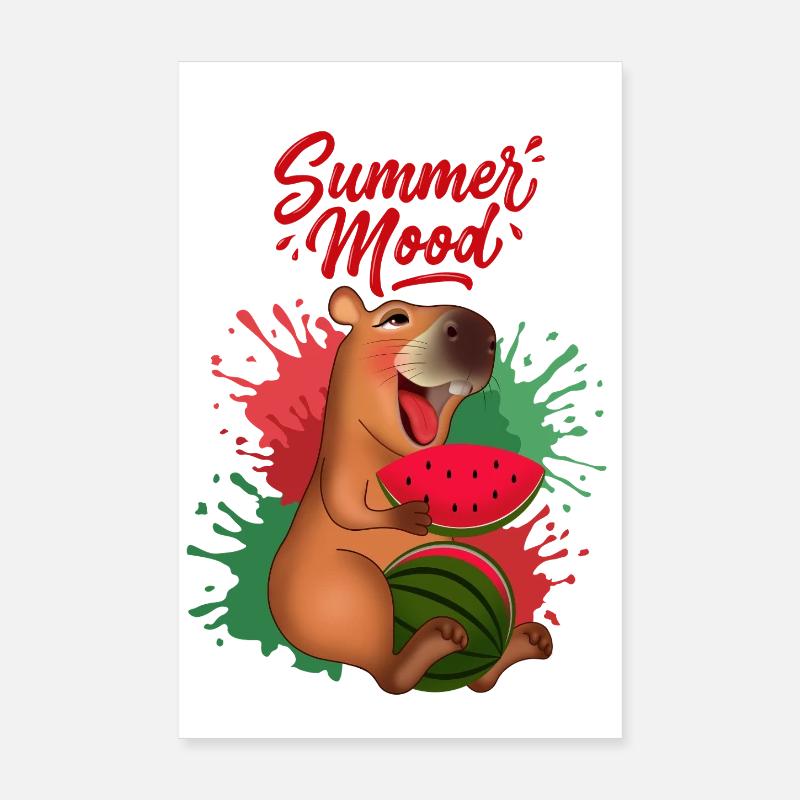 Lächelnde Capybara mit Wassermelone Poster 20x30 cm