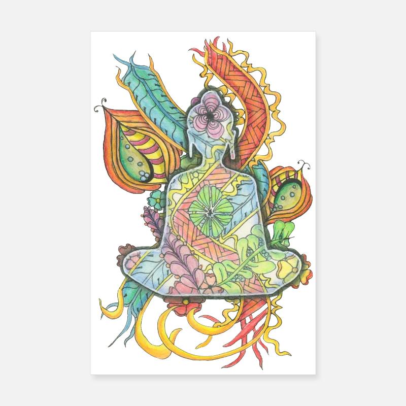Bouddha méditant dessiné à la main Poster 20 x 30 cm