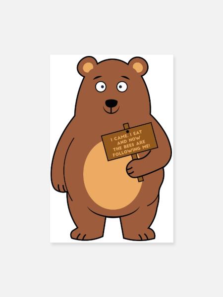 Blague amicale sur l’ours et l’abeille - Poster 20 x 30 cm - blanc - Devant