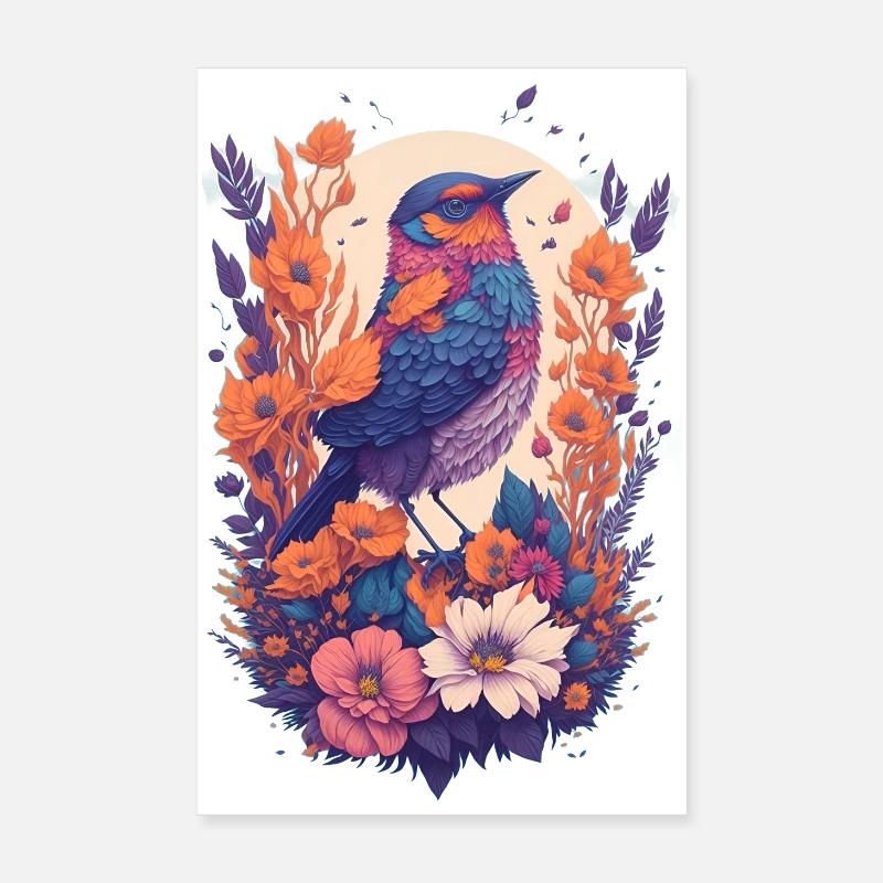Vogel im Blumenbouquet Poster 20x30 cm