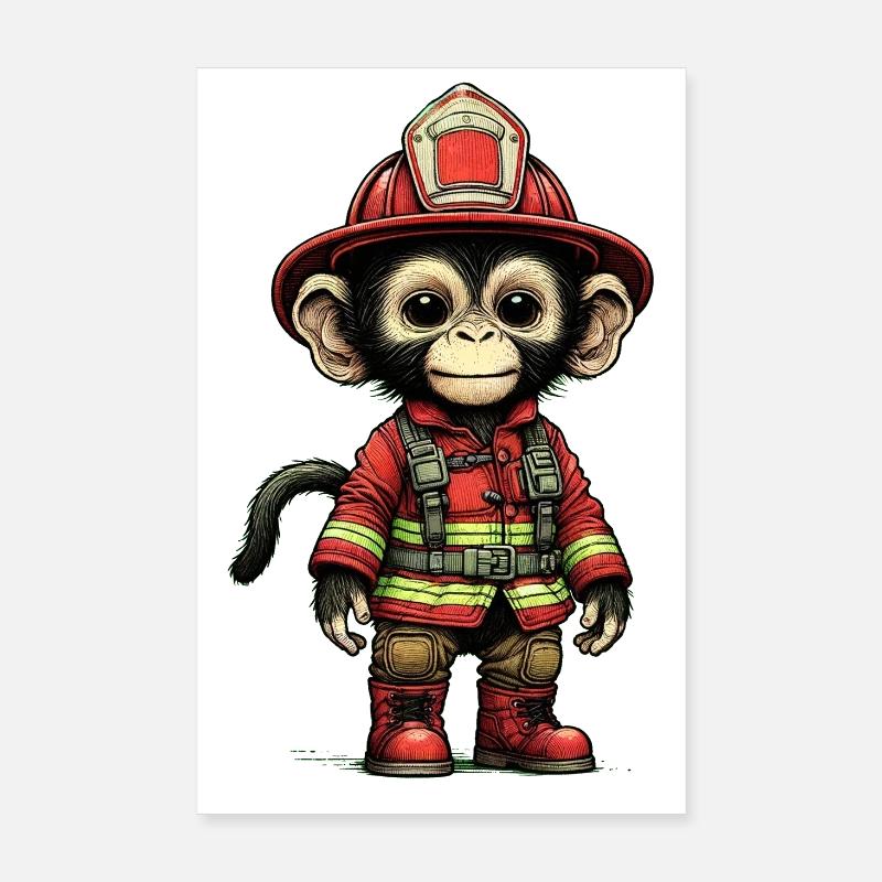 Kleiner Feuerwehraffe mit Outfit Poster 20x30 cm