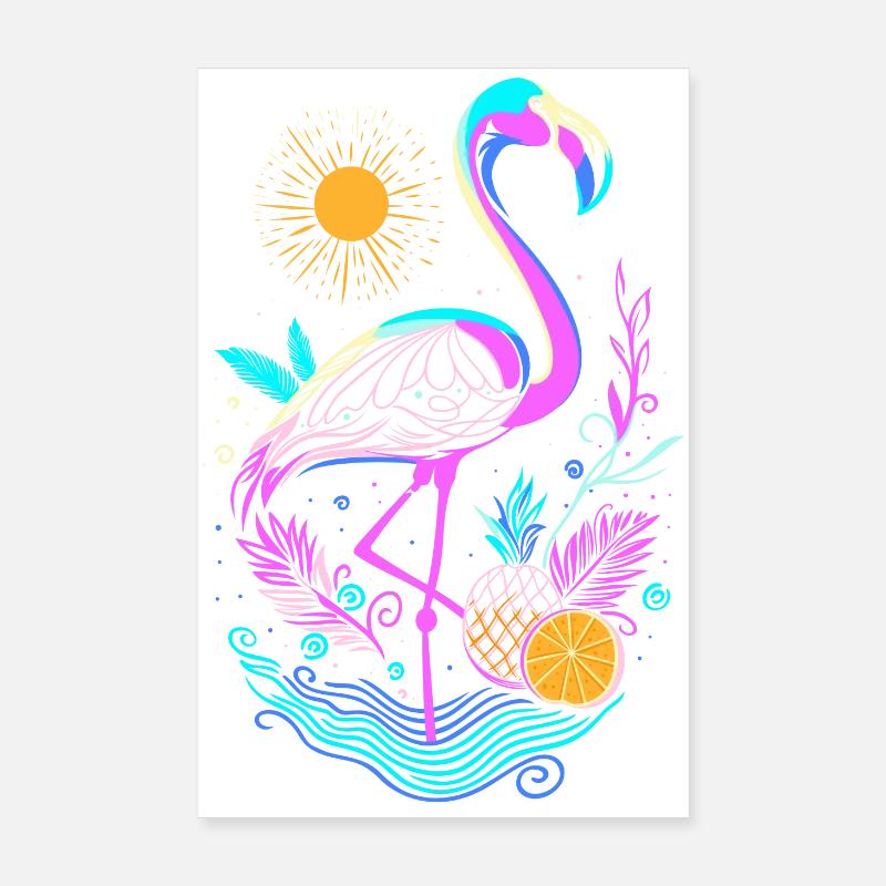 Flamingo Ananas Früchte Poster 20x30 cm