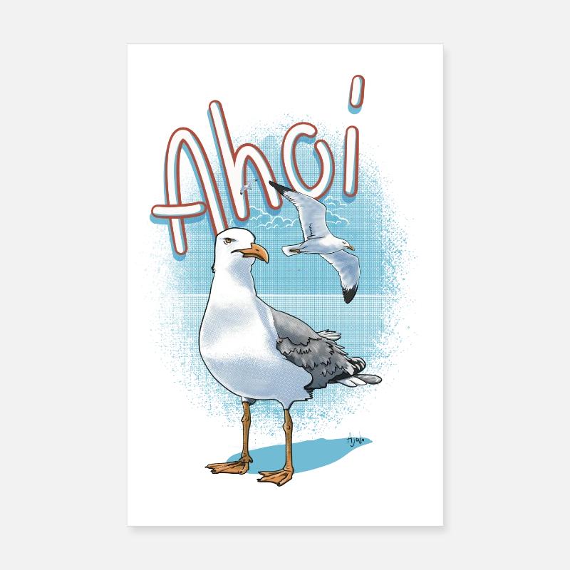 Ahoi Seemöwe Illustration - Poster 20x30 cm - Weiß