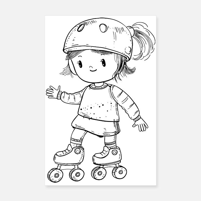 Rollschuhfahrerin Comic Look Poster 20x30 cm