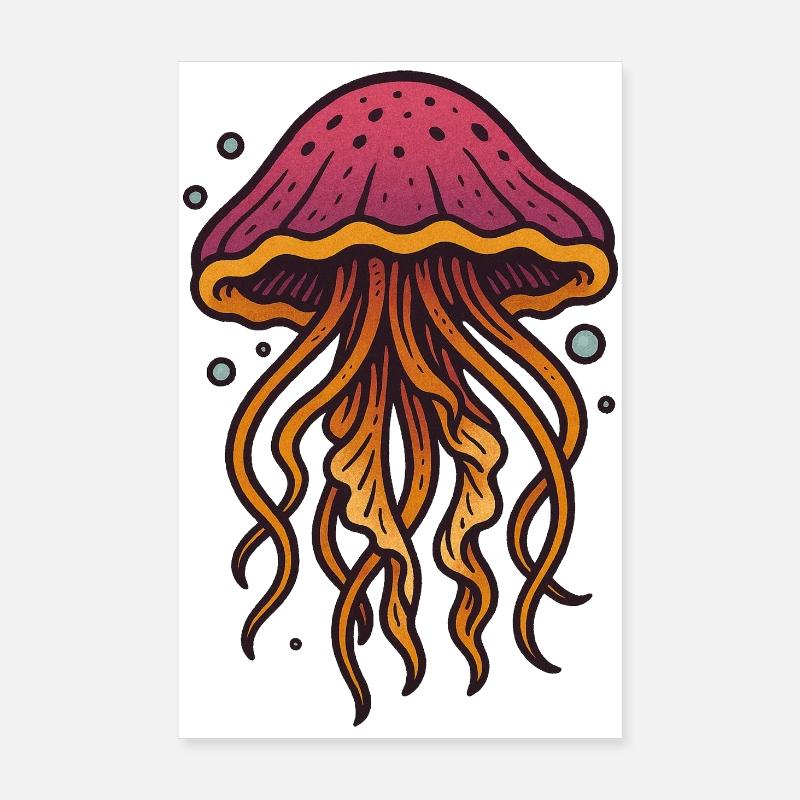 Vibrant Jellyfish Ocean Art Poster 8" x 12" (20x30 cm)