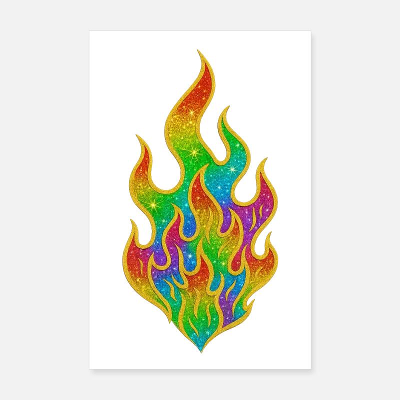 Regenbogenfeuer Glitzerflamme Poster 20x30 cm