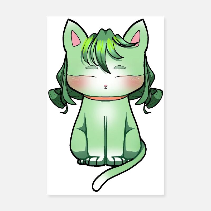 Minze Katze mit Smaragd Haar Anime Style Poster 20x30 cm