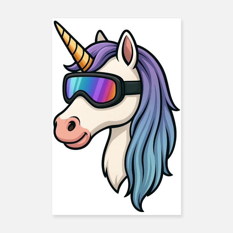 Licorne avec des lunettes de ski cool Poster 20 x 30 cm