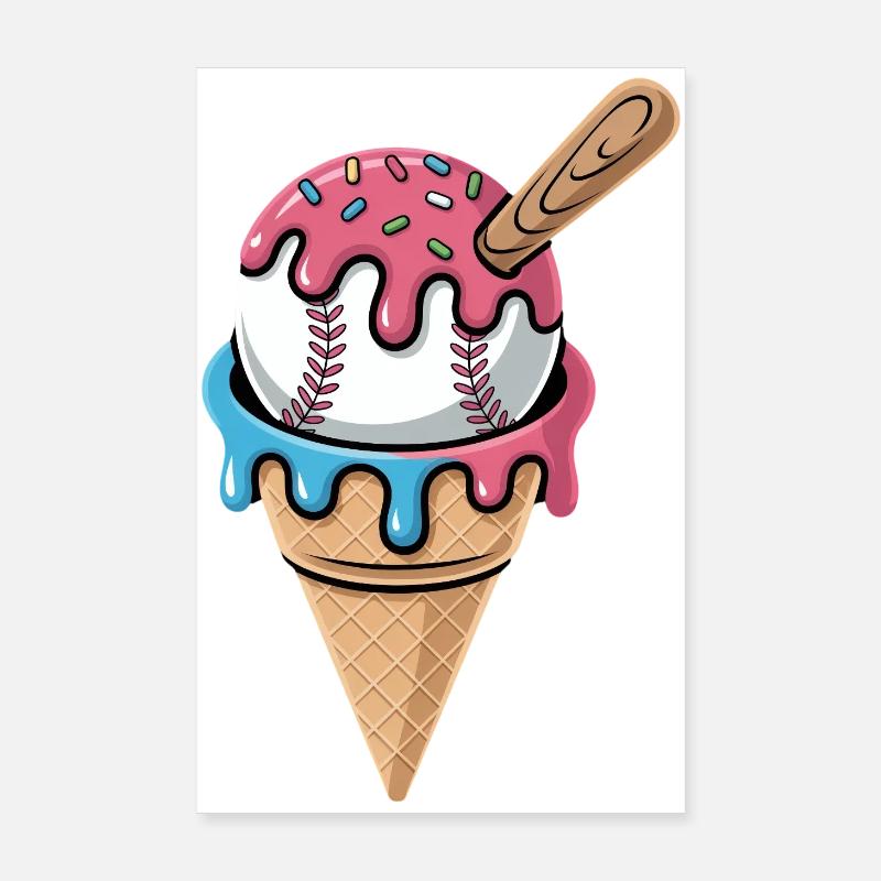 Gaufre de glace de baseball avec des vermicelles Poster 20 x 30 cm