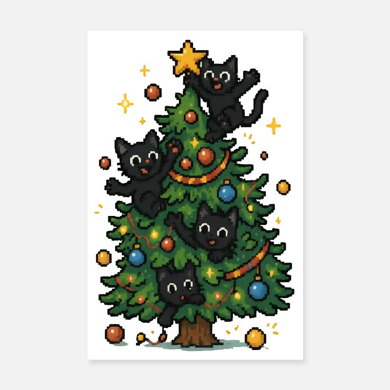 Weihnachtsbaum mit frechen Katzen Poster 20x30 cm