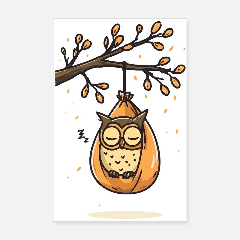 Hibou endormi sur la branche d’automne Poster 20 x 30 cm