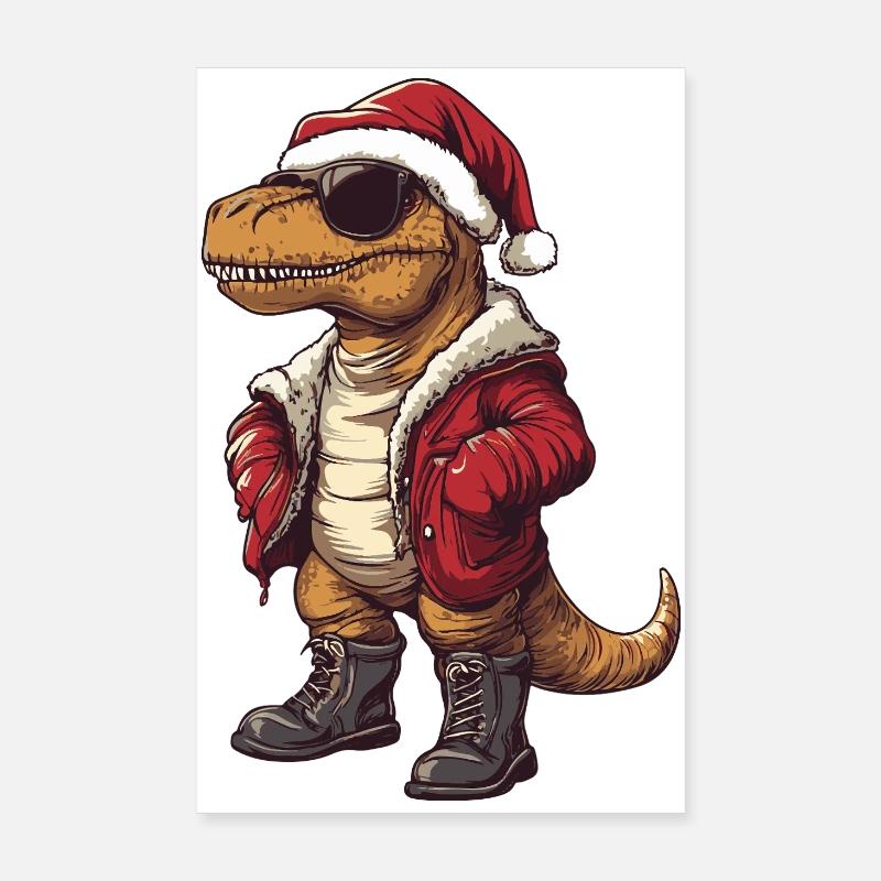 Dinosaure T-Rex Hiver de Noël Poster 20 x 30 cm