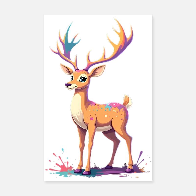 Deer with rainbow antlers color explosion Poster 8" x 12" (20x30 cm)