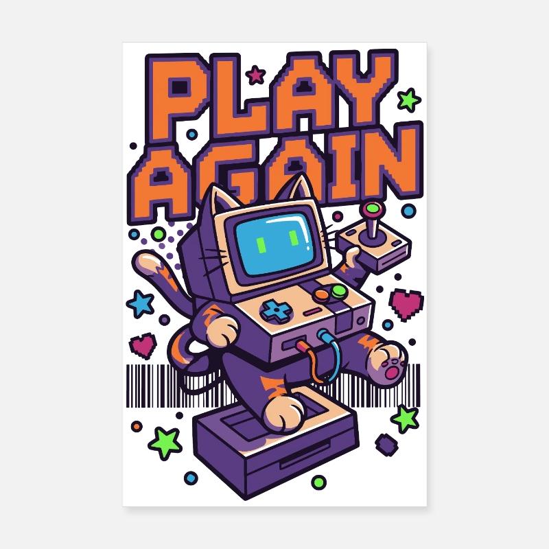 Play Again: Retro Katzen-Arcade Poster 20x30 cm