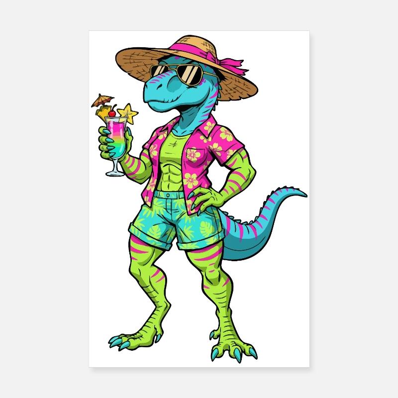 Cocktail Dino Hawaii Stil Poster 20x30 cm