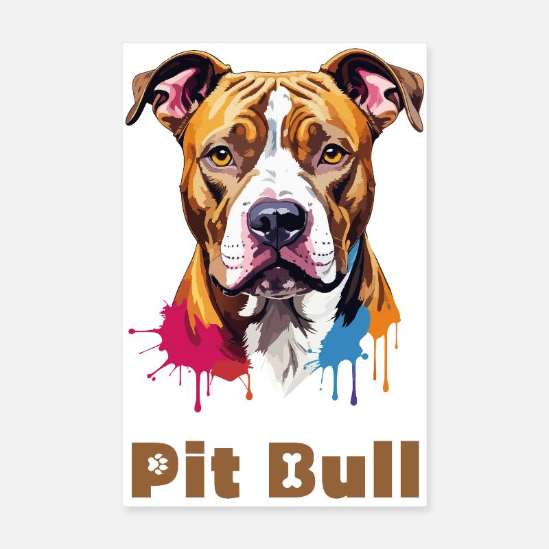 Pitbull Portrait with Paint Splashes Poster 8" x 12" (20x30 cm)