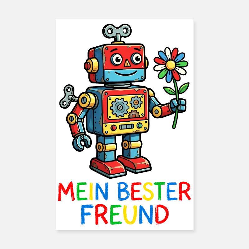 Ami robot coloré avec une fleur Poster 20 x 30 cm