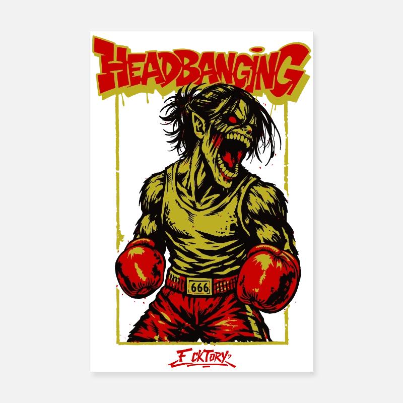 Zombie Boxer Headbanging Poster 8" x 12" (20x30 cm)