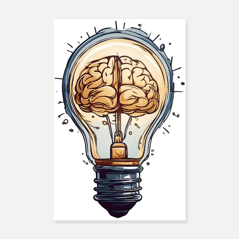 Lampe de pensée : Idées cérébrales dans une ampoule Poster 20 x 30 cm