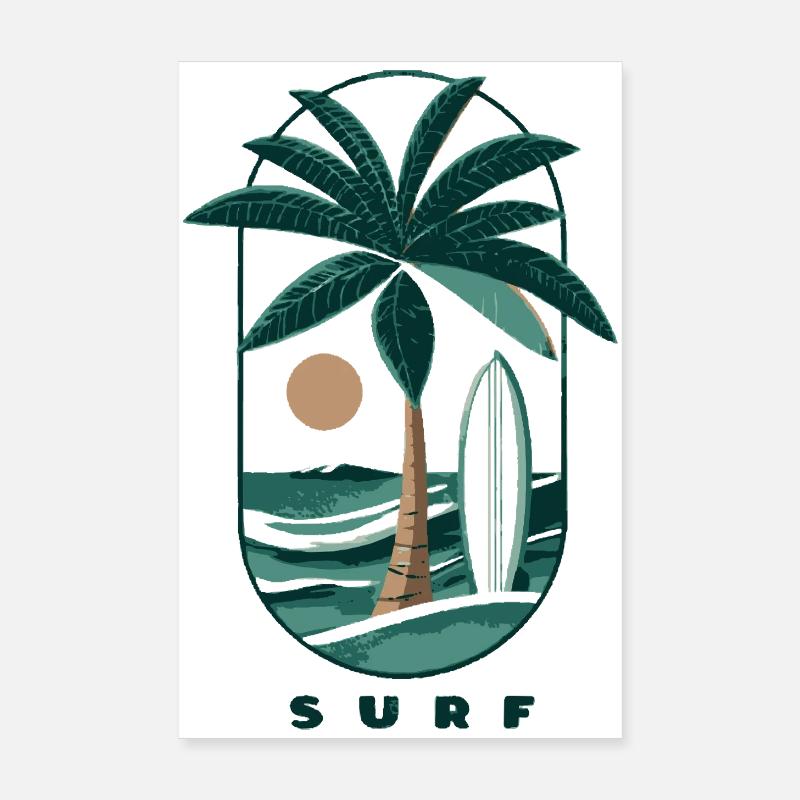 Palmier de surf et plage Poster 20 x 30 cm