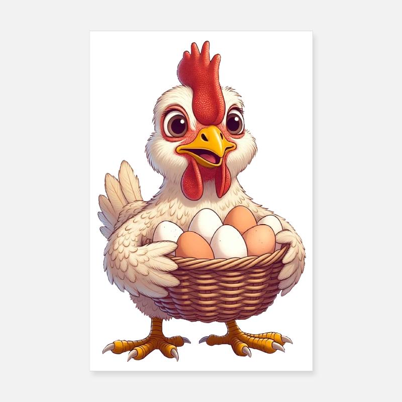 Chicken with egg basket Poster 8" x 12" (20x30 cm)