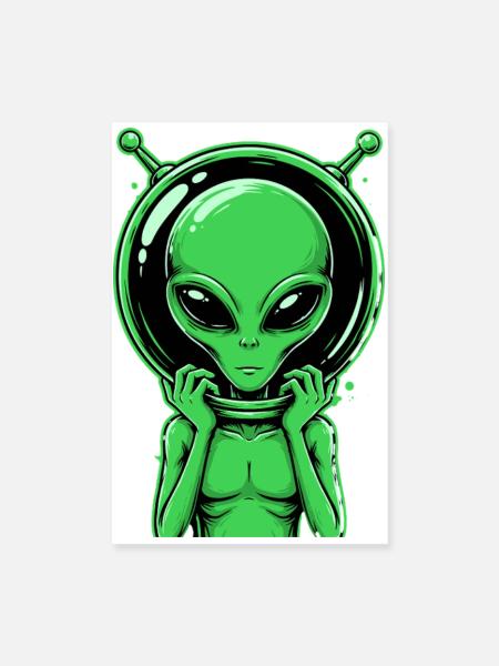 Grüner Alien Außerirdischer Science Fiction - Poster 20x30 cm - Weiß