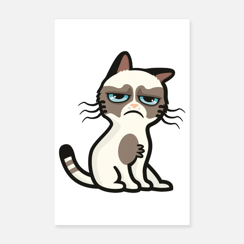 Chat grognon cartoon minimaliste - Poster 20 x 30 cm - blanc