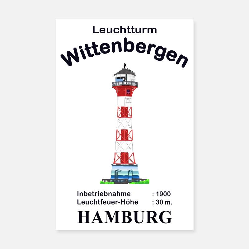 Hamburg Leuchtturm Wittenbergen - Poster 20x30 cm - Weiß