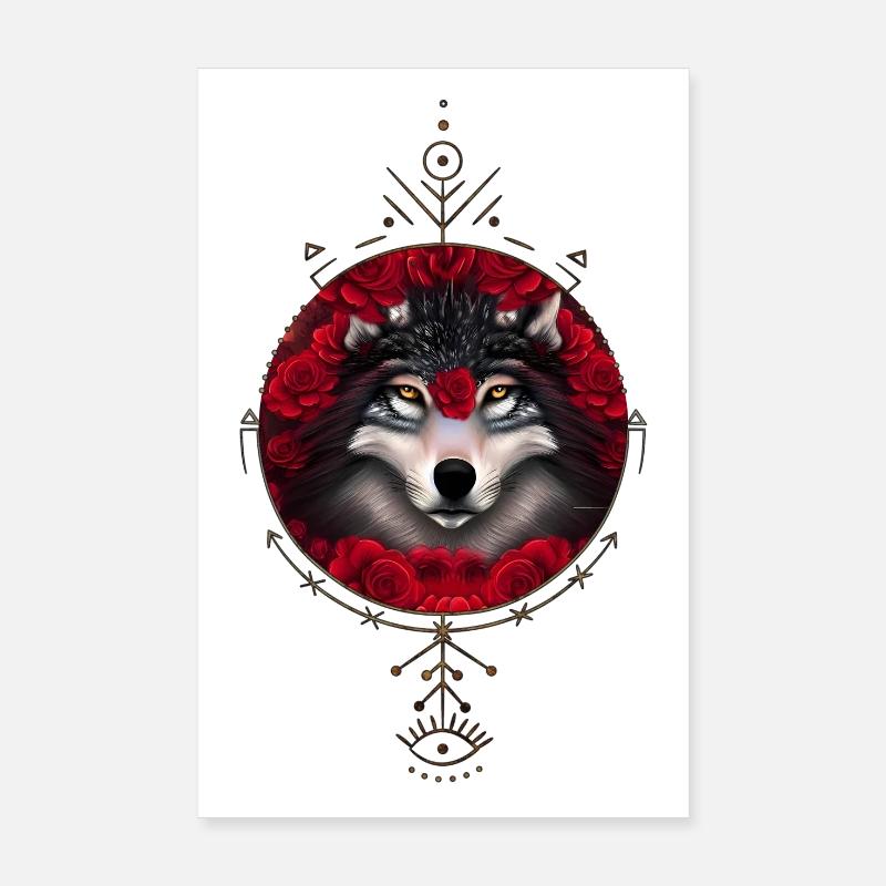 Merveilleux loup avec des fleurs. Poster 20 x 30 cm