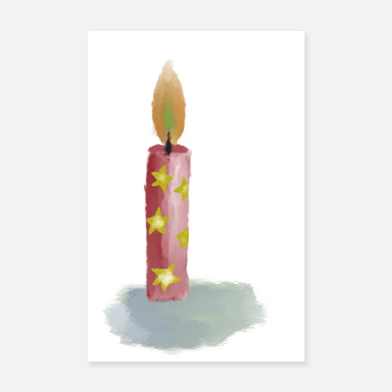 Bougie d’anniversaire dessinée à la main avec des étoiles Poster 20 x 30 cm