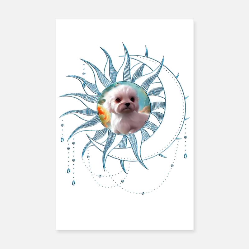 Chiot mignon avec des fleurs Poster 20 x 30 cm