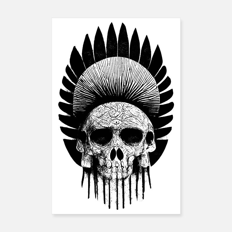 Crâne Avec Coiffe Indienne Poster 20 x 30 cm